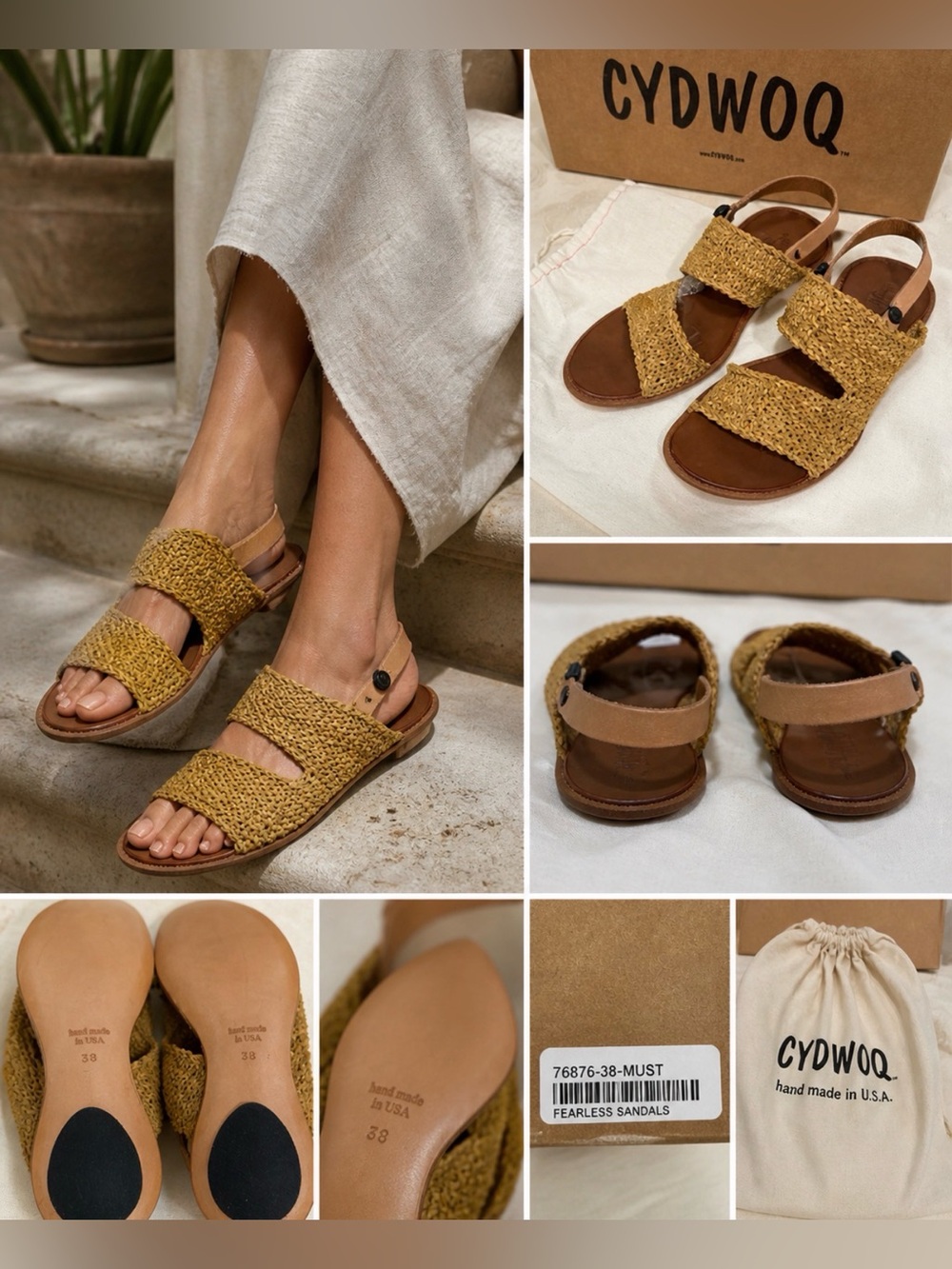 Cydwoq Fearless Woven Leather Sandals 38 Tan Artisan Minimalist NIB